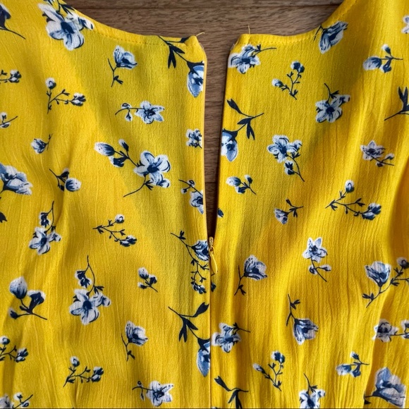 Yellow Floral Mock Wrap Mini Dress || size L fits more like a M - Picture 6 of 7